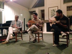 Informal Faculty Recital performed by (L to R) Bassam Saba, William Shaheen and Charbel Rouhana in the living room at Willits Hallowell Conference Center
